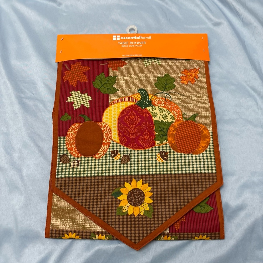 Essential Home table runner Bless Our Family 13 X 72 Autumn Fall Thanksgiving